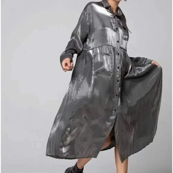 Black Pleated SplitDress New Lapel Long Sleeve Loose Fit Fashion Tide Spring - Picture 5 of 7